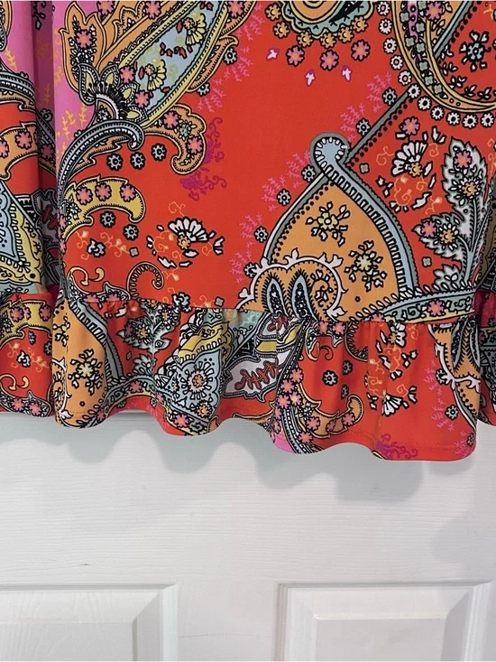 Ivy Lane EUC Size Large Paisley Knee Length Dress Bohemian Bottom Ruffle Midi - Picture 4 of 7